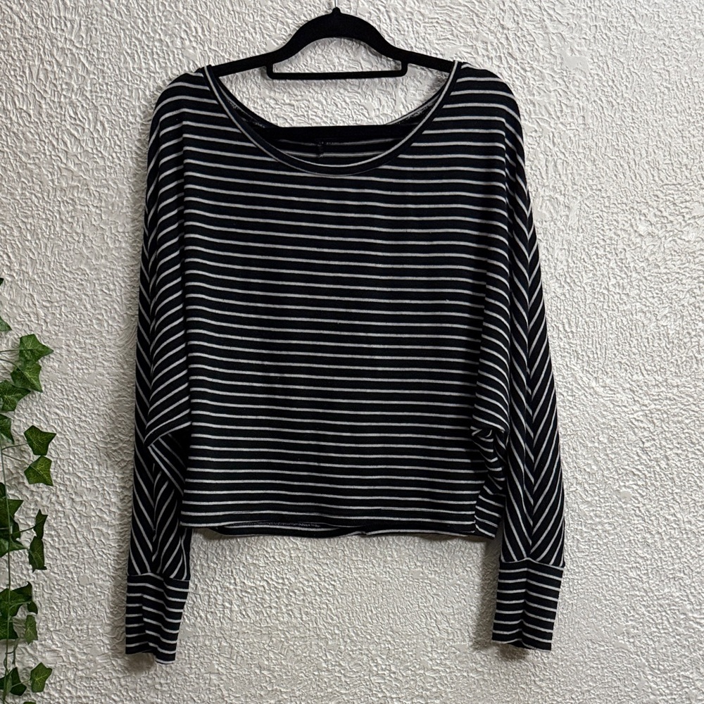 Striped Black and White Women's Bat Wing Crop Top